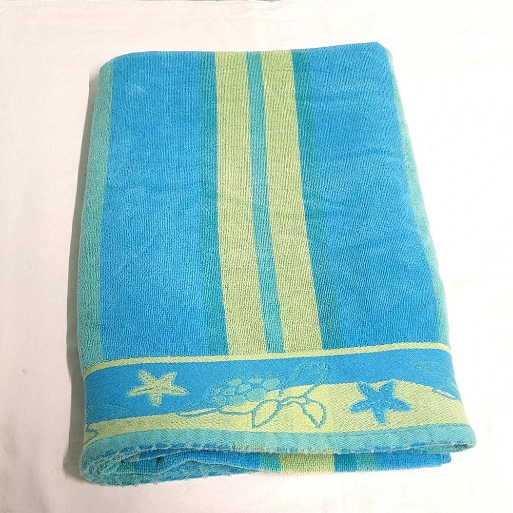 Cecil Saydah Beach Towel Unisex 34x60 Blue Teal Sea Turtle Starfish Cotton
